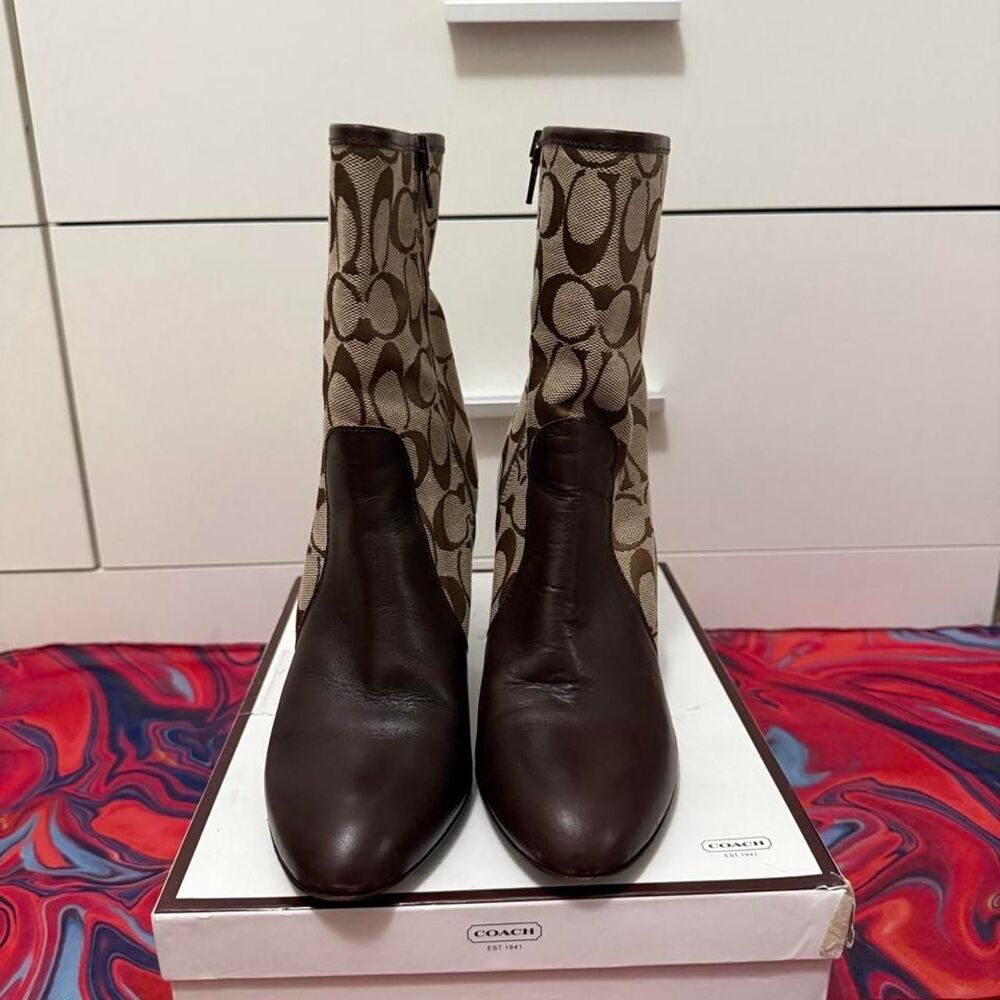 Vintage Y2K Coach signature Monogram Leather Sock Heeled Boots